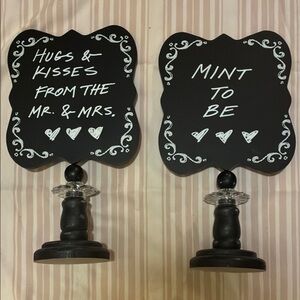 Bride & Groom Black wooden Sign with Stands